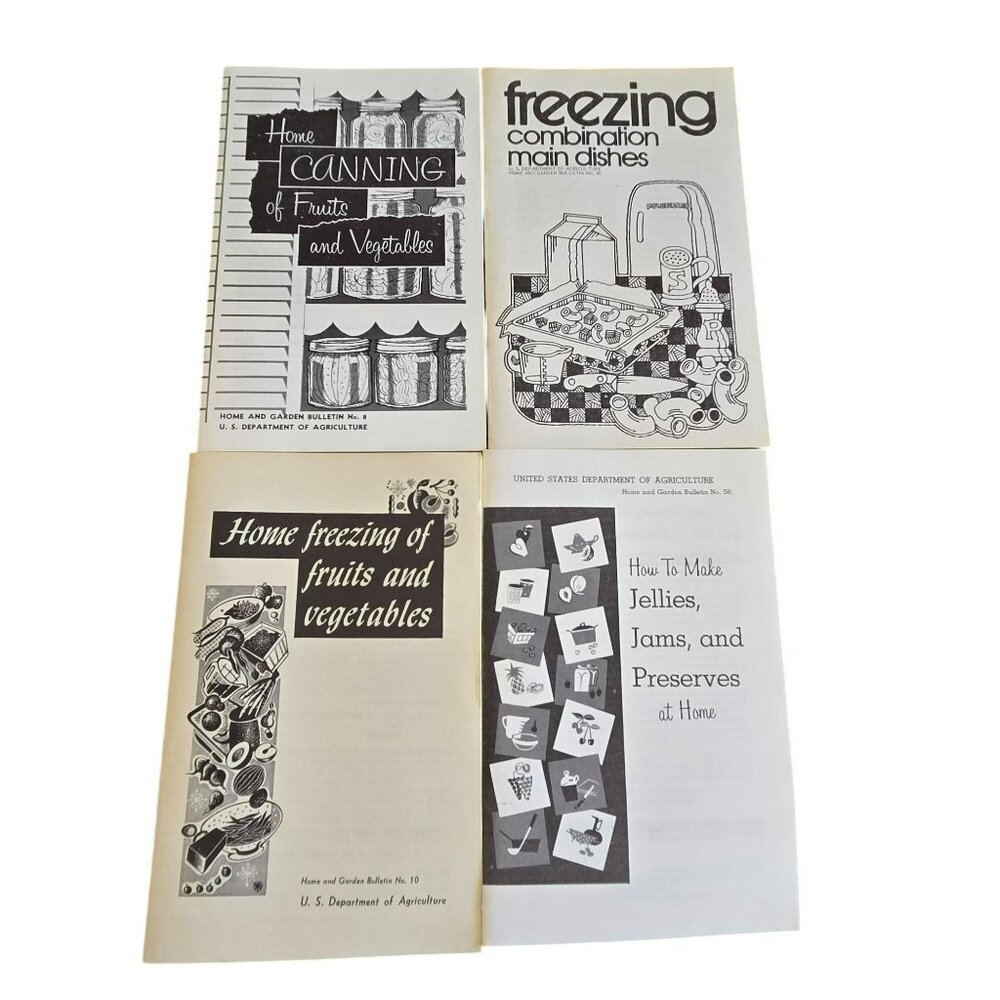 Lot (4) USDA Home & Garden Bulletins Canning Freezing Jellies Fruits Vegetables